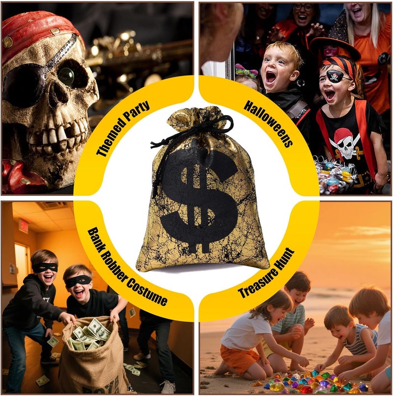 RICHNESS Money Bag with Dollar Sign 4.5X6 Inch Faux Leather Costume Money Bag Pouch with Drawstring Closure Treasure Sack for Bank Robber Old West Pirate Cowboy Casino Theme party Pack of 12 - Image 4